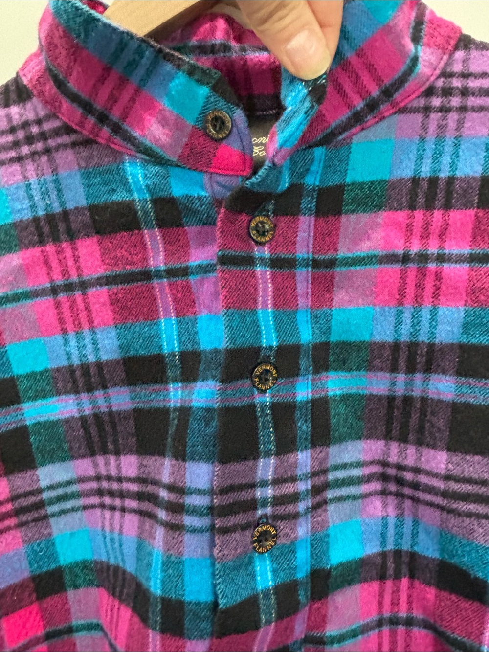 The Vermont Flannel Co. Plaid Shirt in Hot Pink, Teal & Black- Small - Picture 5 of 5